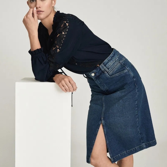 REISS Myla Denim Skirt sz 12 - Picture 2 of 5